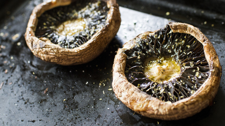 Seasoned and roasted portobello mushrooms