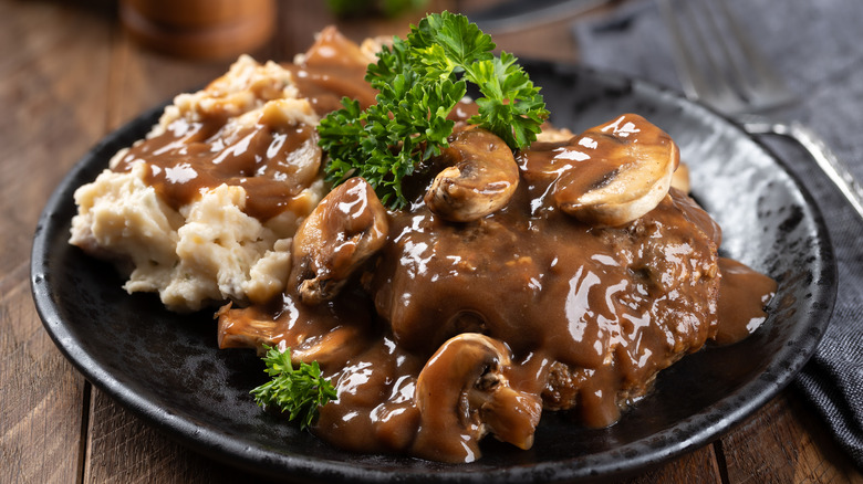 Salisbury steak with gravy and potatoes