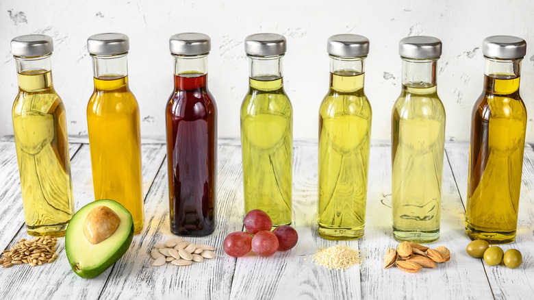 Glass bottles of cooking oils