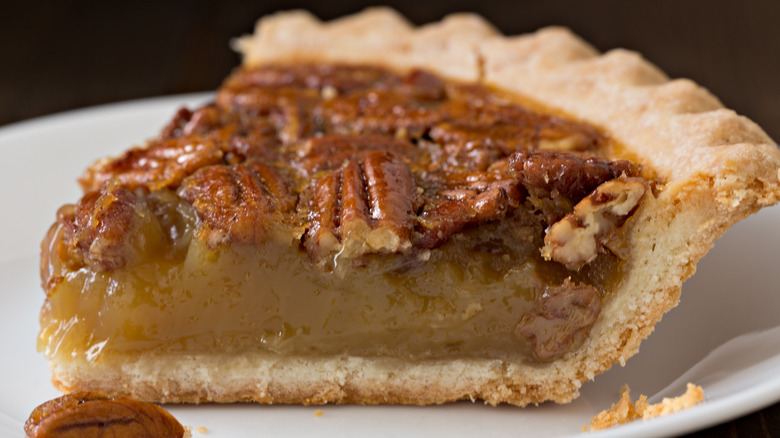 Close-up of pecan pie slice