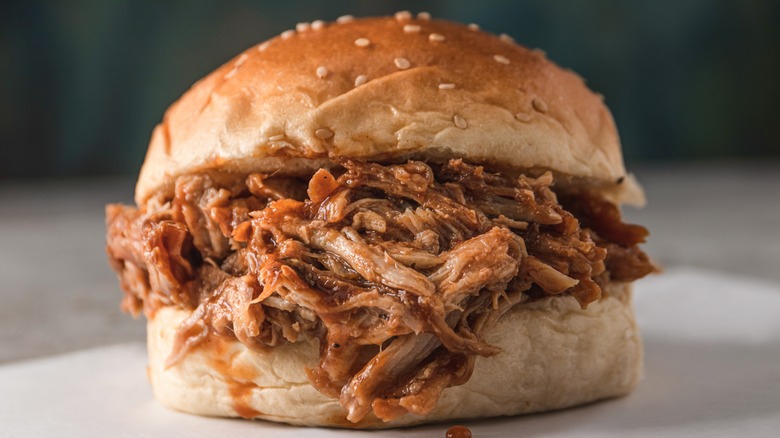 pulled pork sandwich close up