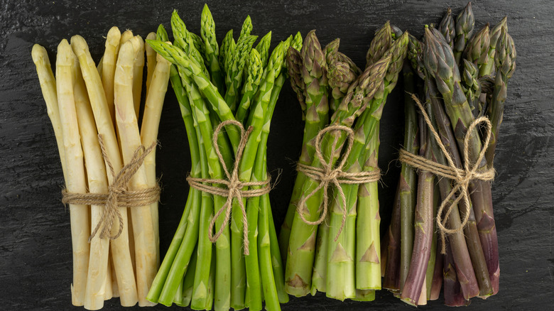 various types of asparagus in a row