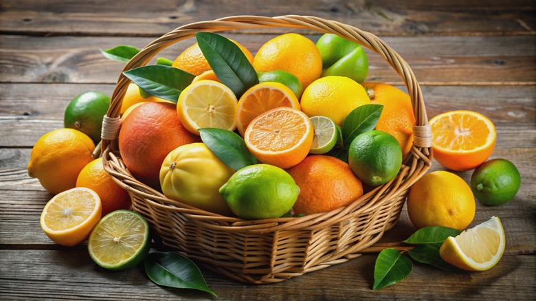 Lemons, limes, oranges in basket