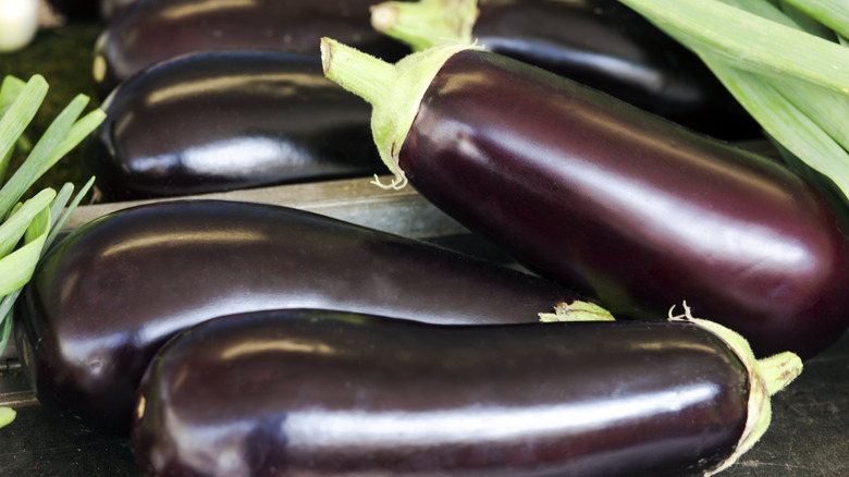 Pile of fresh eggplants