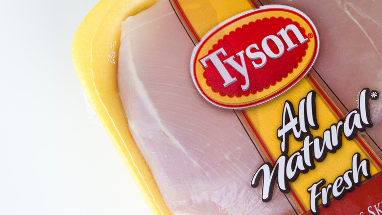 the corner of a package of Tyson Foods chicken