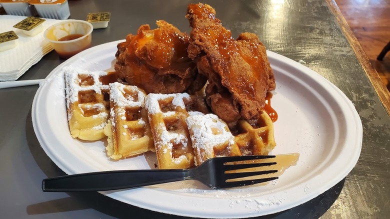 Chicken and waffles at Eggxactly Breakfast & Deli in Memphis