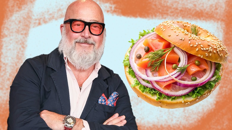 Andrew Zimmern with a bagel and lox