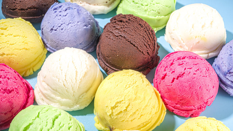 assorted flavors of ice cream scoops