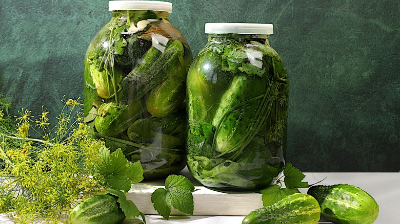 jars of pickled cucumbers