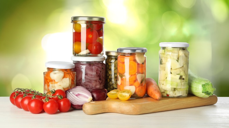 jars of different pickled vegetables