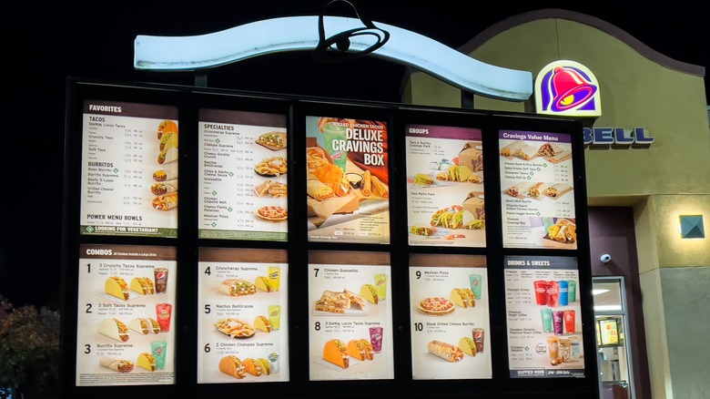 Taco Bell drive-thru menu board