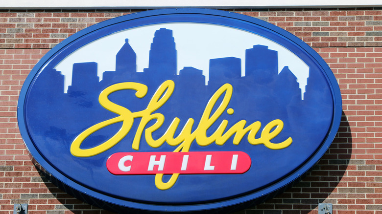 An exterior sign of a Skyline Chili location.