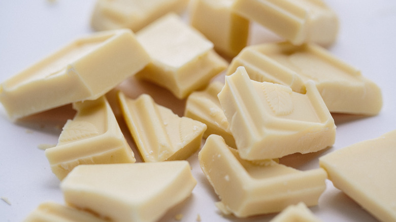 Broken pieces of white chocolate