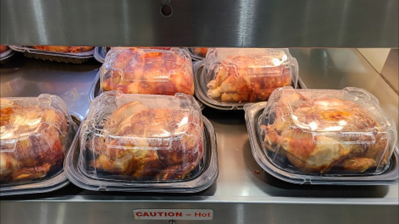 Costco rotisserie chickens on display