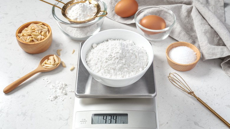 food scale with baking ingredients