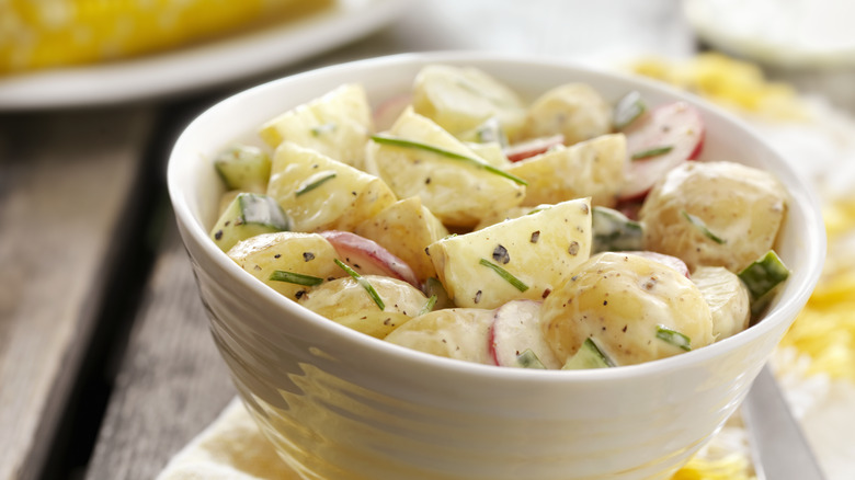 Bowl of herbed potato salad