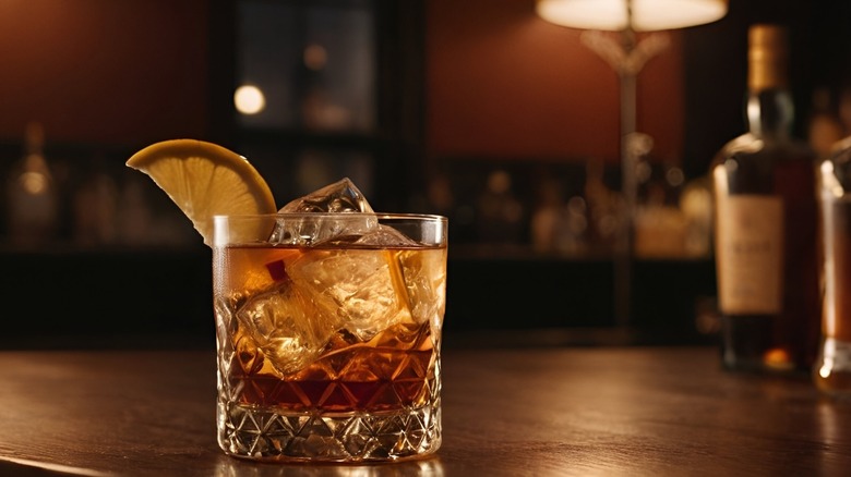 An old fashioned cocktail on the bar