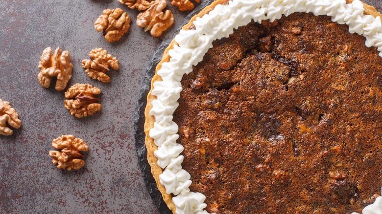 top-down view of Derby Pie with whipped cream around the edges