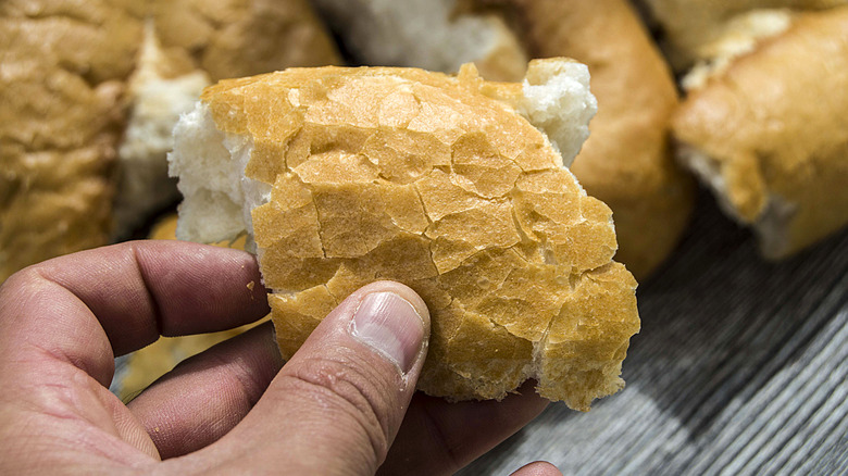 hand hold stale bread