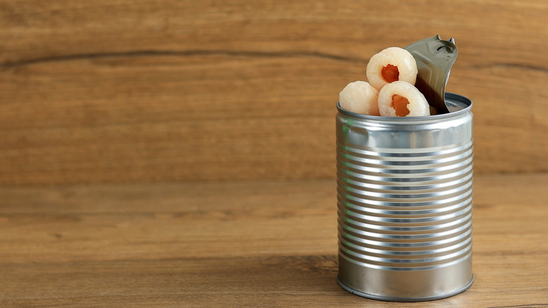 Open can of lychee fruit