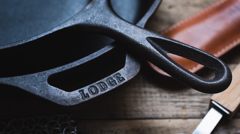 close-up of a Lodge cast iron