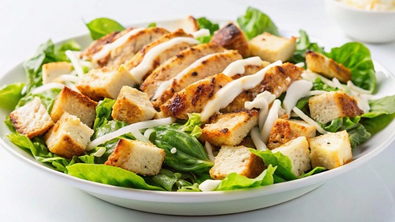 Chicken Caesar salad in bowl