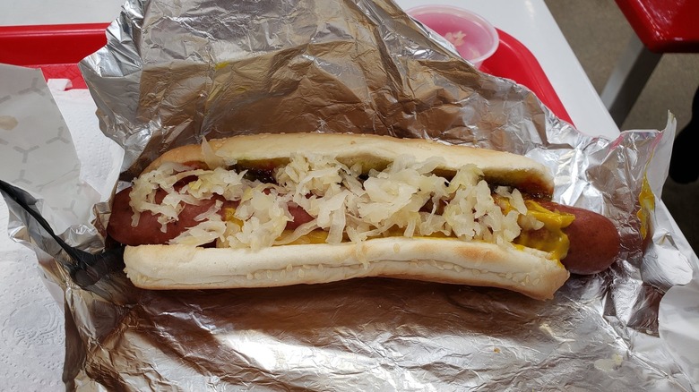 Costco Polish dog with various toppings