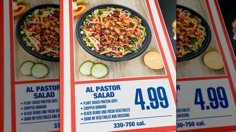 Costco menu board for the al pastor salad