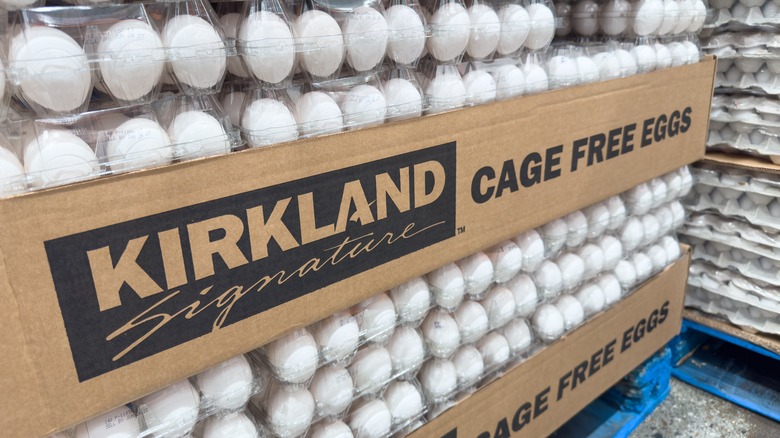 Stacks of Kirkland cage free eggs