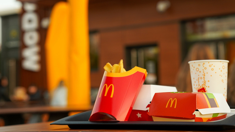 A tray of McDonald's food in a restaurant