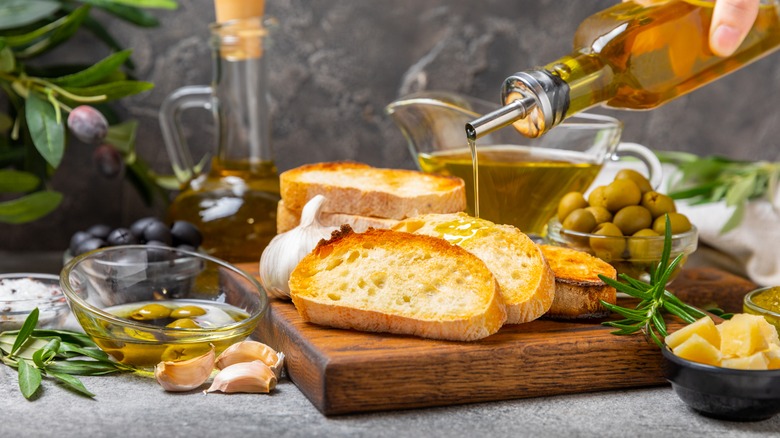 olive oil poured on bread 