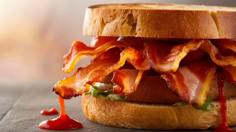 Close-up of bacon sandwich