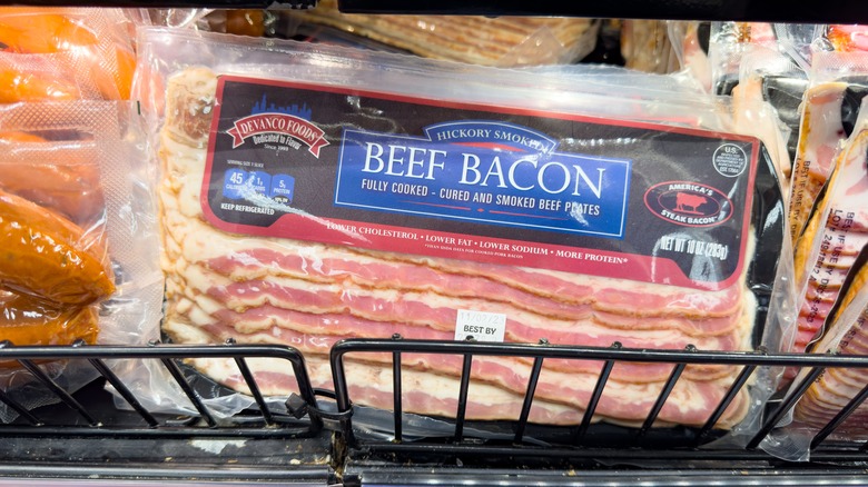 Package of bacon on shelf