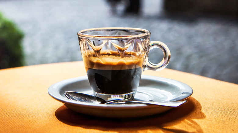 Espresso on an outdoor cafe table