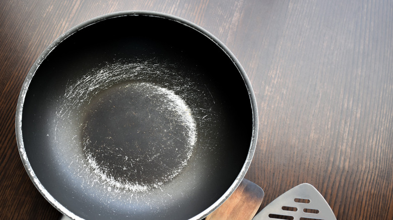 Scratched nonstick pan