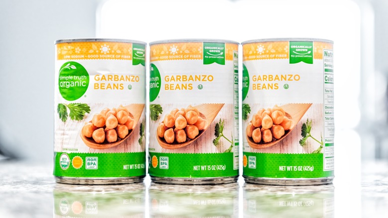 Three cans of garbanzo beans
