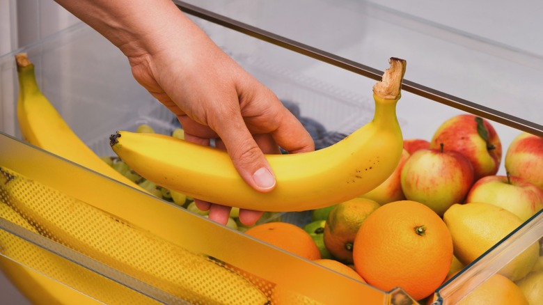 banana pulled out of fridge drawer