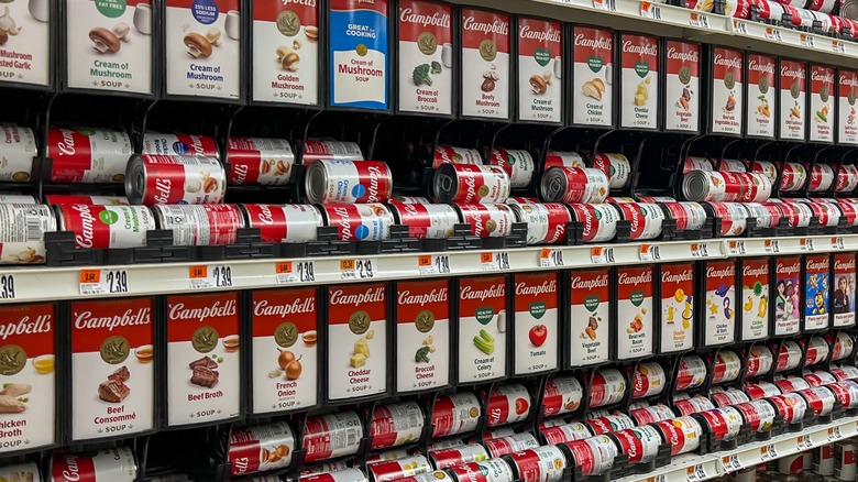 canned soup aisle in a grocery store