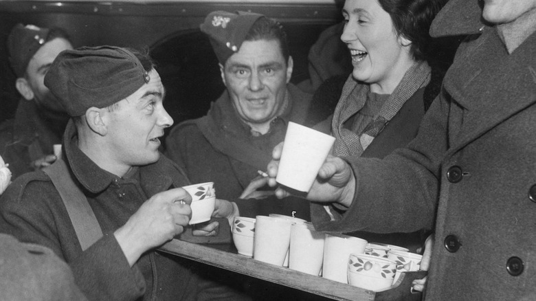 WWII soldiers drinking coffee