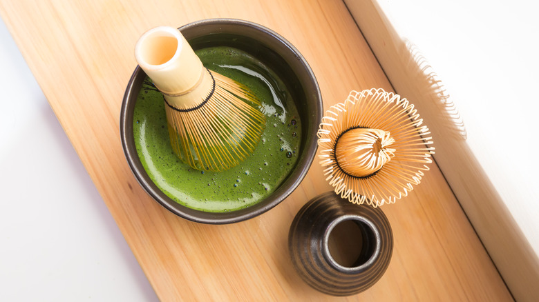 Matcha whisk with matcha