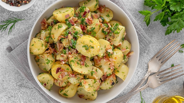 german potato salad white bowl