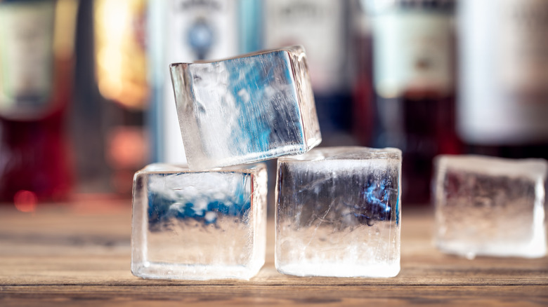 clear ice pictured on bar counter