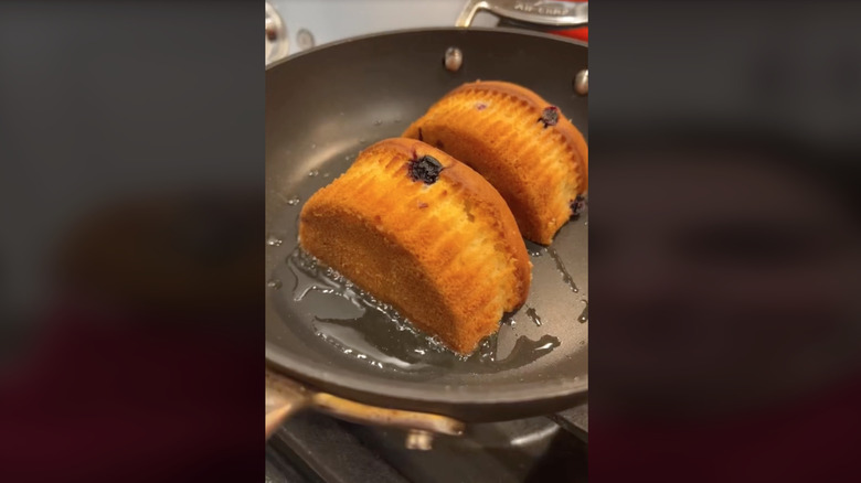 sliced muffin in pan