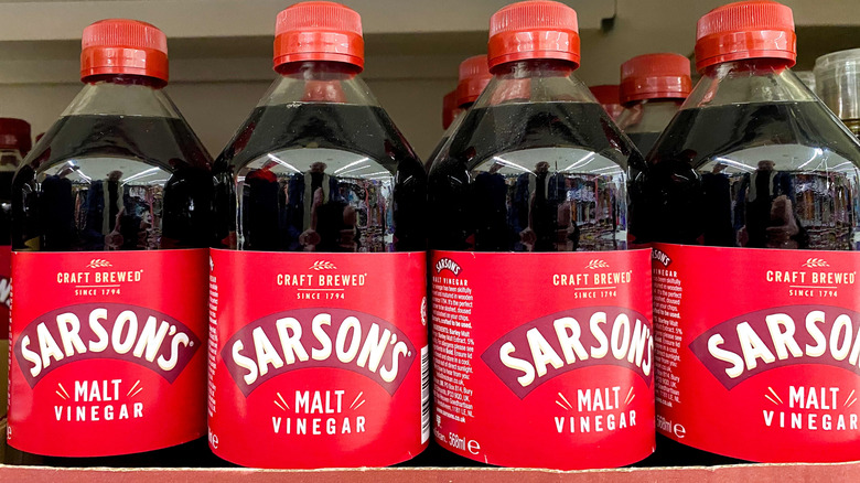 Sarson's malt vinegar on a store shelf