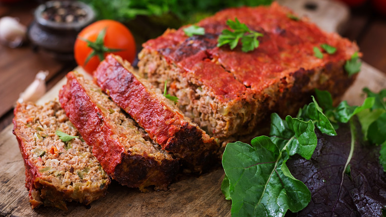 Meatloaf covered in ketchup