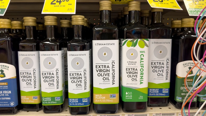 California olive oil bottles on a shelf