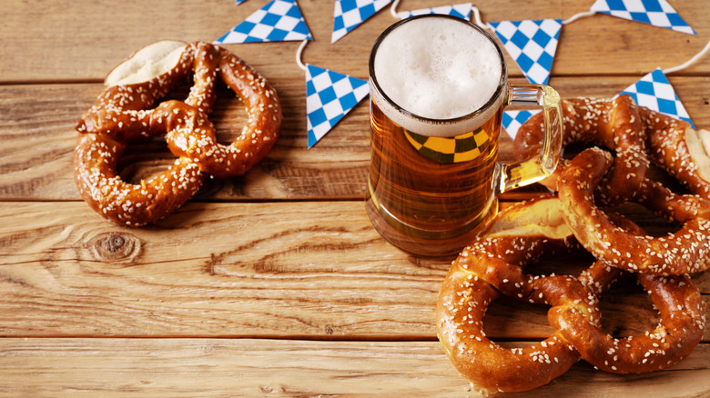 Oktoberfest beer and pretzels