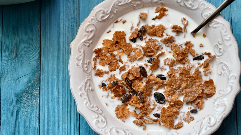 Bowl of raisin bran cereal