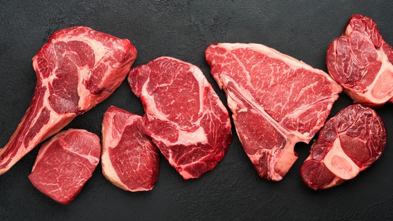 Various cuts of raw steak