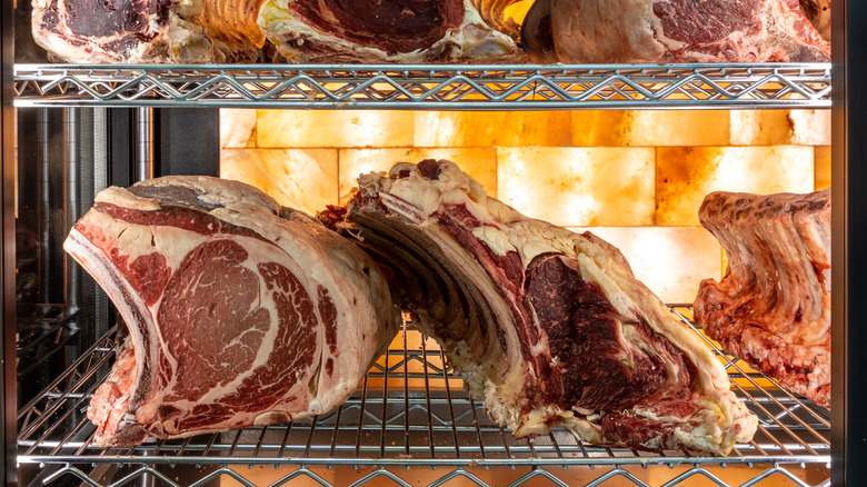 Steaks in dry-aging cabinet